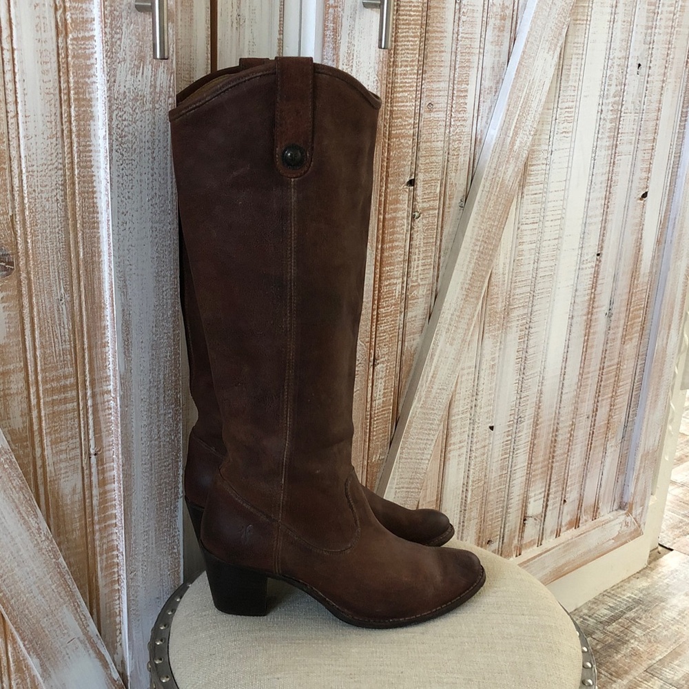 Frye Tan Genuine Real Leather Riding Boots - Picture 8 of 14